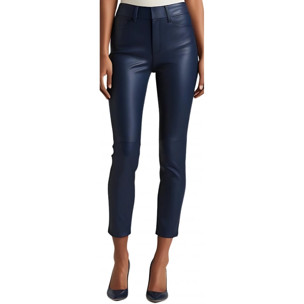 Pantalon cuir femme jeans en agneau bleu marine modèle Stellarice