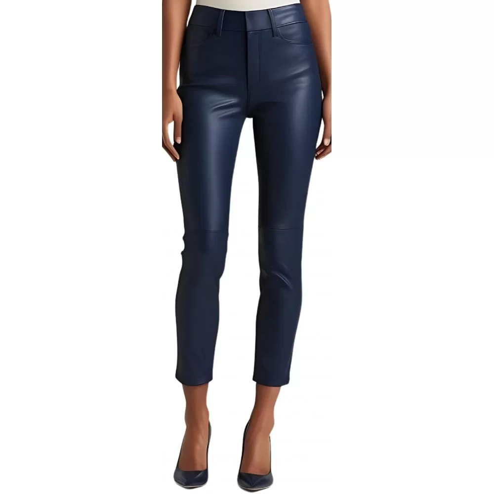 Pantalon cuir femme jeans en agneau bleu marine modèle Stellarice
