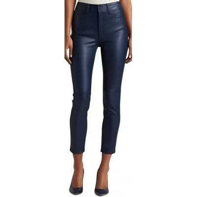 Pantalon cuir femme jeans en agneau bleu marine modèle Stellarice