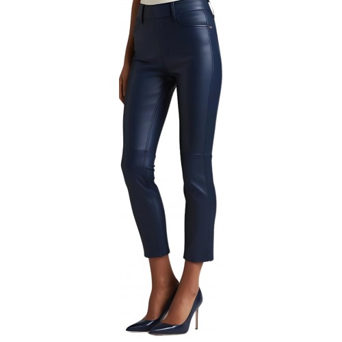 Pantalon cuir femme jeans en agneau bleu marine modèle Stellarice