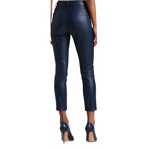 Pantalon cuir femme jeans en agneau bleu marine modèle Stellarice
