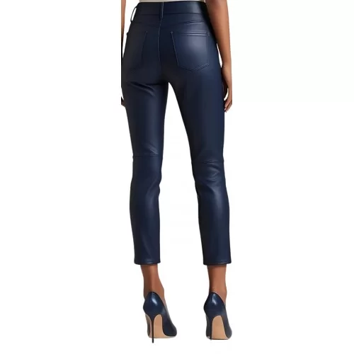 Pantalon cuir femme jeans en agneau bleu marine modèle Stellarice