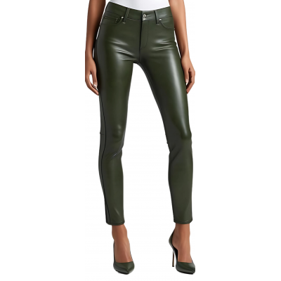 Pantalon cuir femme jeans en agneau vert kaki modèle Bettyna