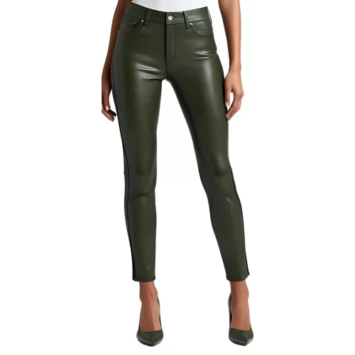 Pantalon cuir femme jeans en agneau vert kaki modèle Bettyna