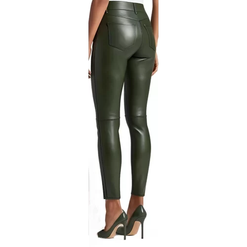 Pantalon cuir femme jeans en agneau vert kaki modèle Bettyna