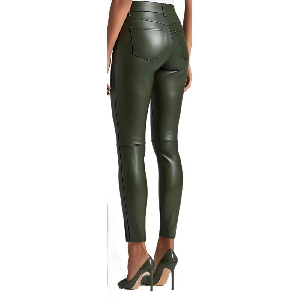 Pantalon Vert Imitation Cuir Mat Fashion - Taille 44/46, Neuf Avec étiquettes, Style Habillé