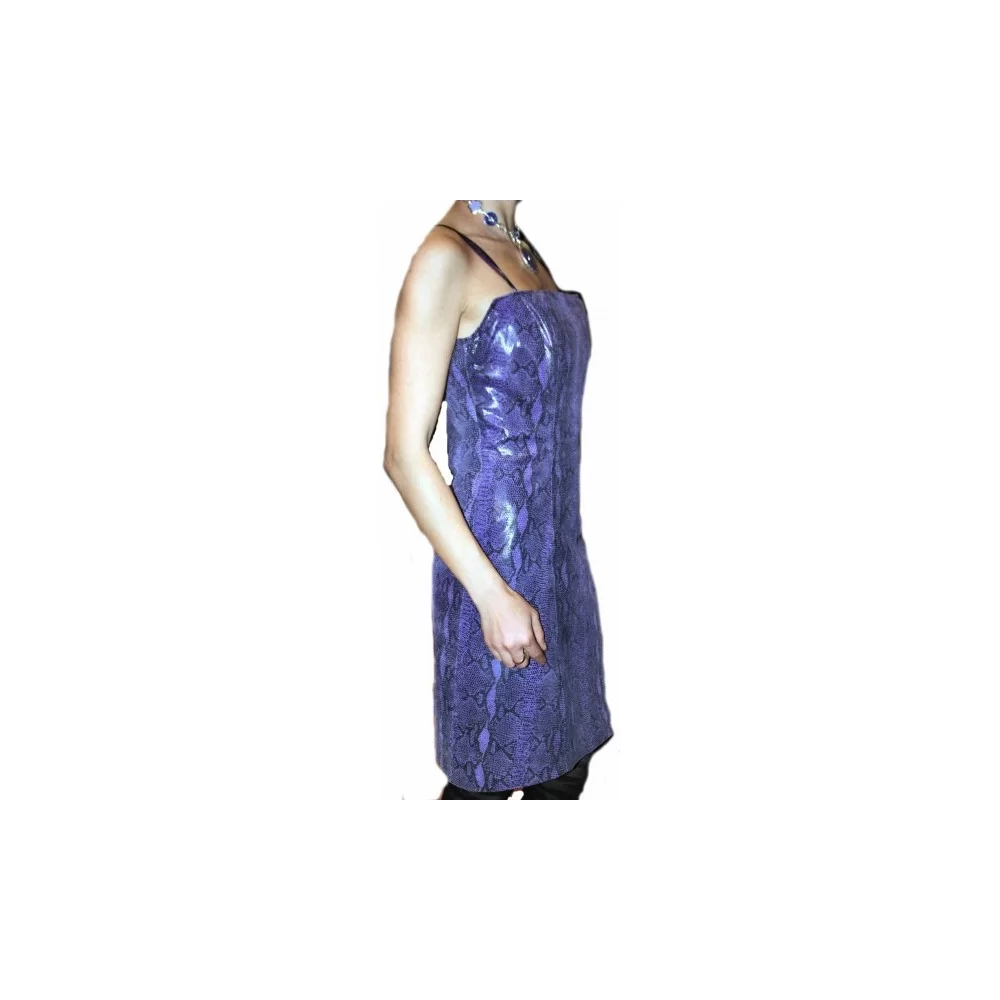 Robe en cuir d'gneau impression python couleur violette modèle Clarisse