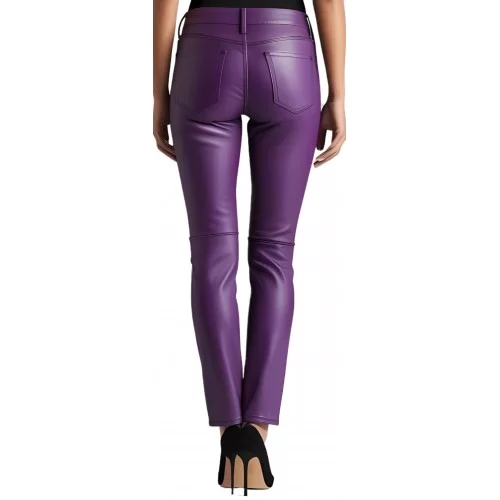 Pantalon cuir femme jeans en agneau violet modèle Pia