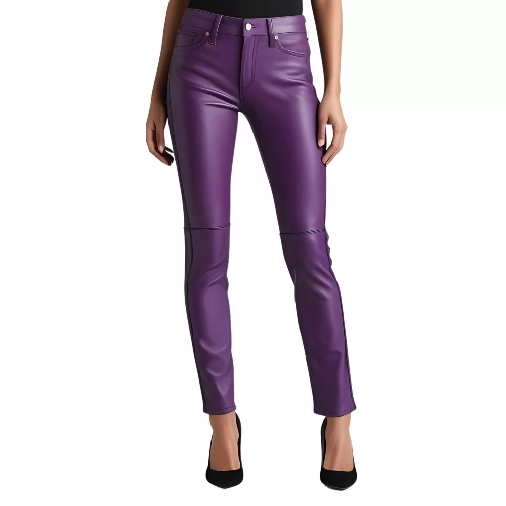 Pantalon cuir femme jeans en agneau violet modèle Pia