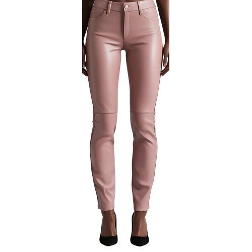Pantalon cuir femme jeans en agneau rose modèle Sissi