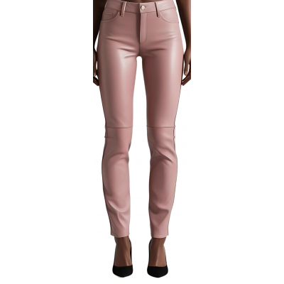 Pantalon cuir femme jeans en agneau rose modèle Sissi