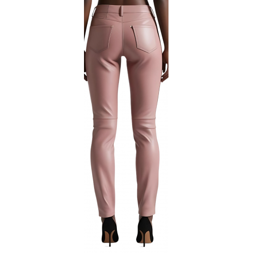 Pantalon cuir femme jeans en agneau rose modèle Sissi