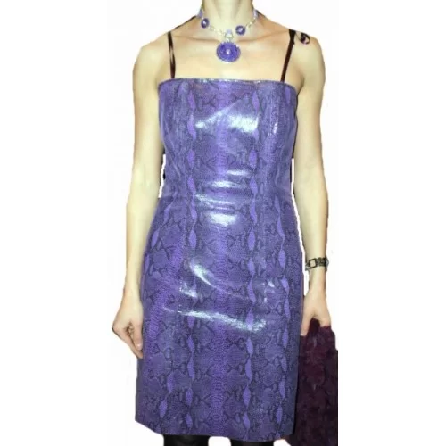 Robe en cuir d'gneau impression python couleur violette modèle Clarisse