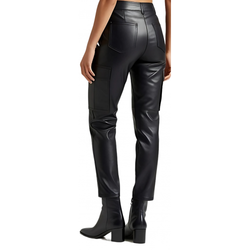 Pantalon cuir coupe cargo femme en agneau noir modèle Irizza