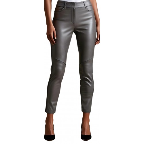 Pantalon cuir femme forme jeans agneau gris modèle Naomie