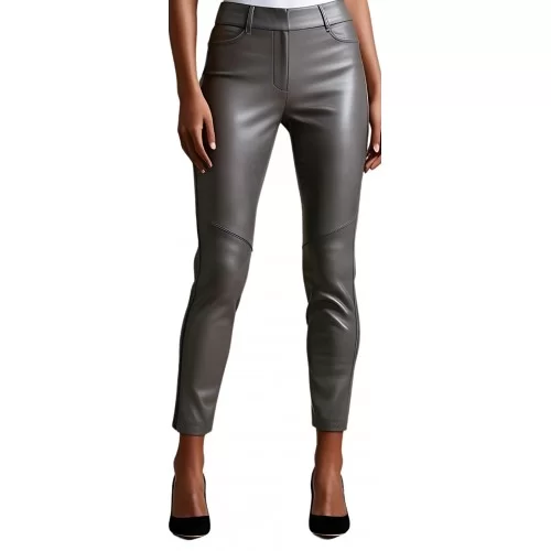 Pantalon cuir femme forme jeans agneau gris modèle Naomie