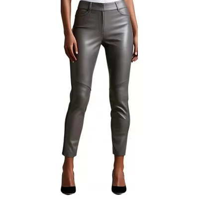 Pantalon cuir femme forme jeans agneau gris modèle Naomie