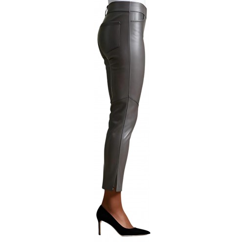 Pantalon cuir femme forme jeans agneau gris modèle Naomie
