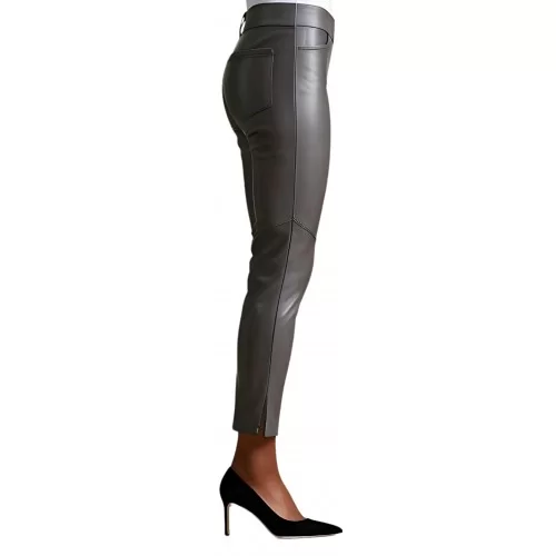 Pantalon cuir femme forme jeans agneau gris modèle Naomie