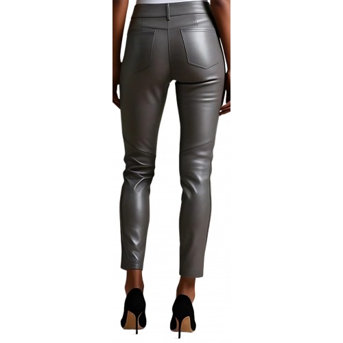 Pantalon cuir femme forme jeans agneau gris modèle Naomie