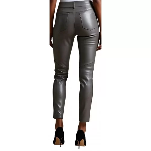 Pantalon cuir femme forme jeans agneau gris modèle Naomie