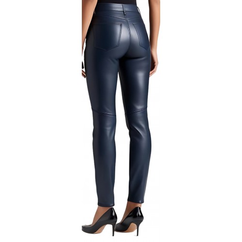 Pantalon cuir femme jeans en agneau bleu modèle Brésilia