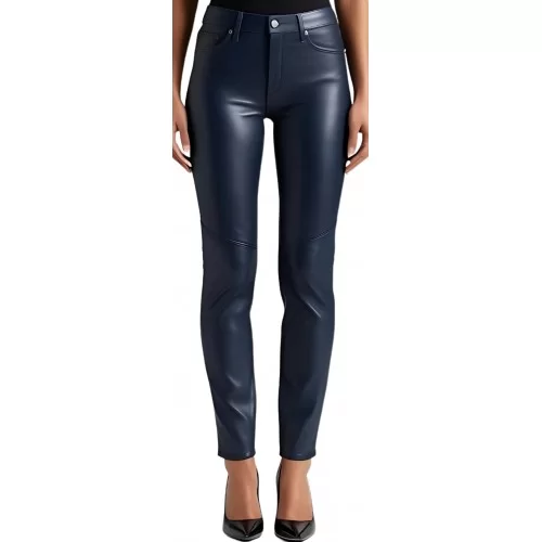 Pantalon cuir femme jeans en agneau bleu modèle Brésilia