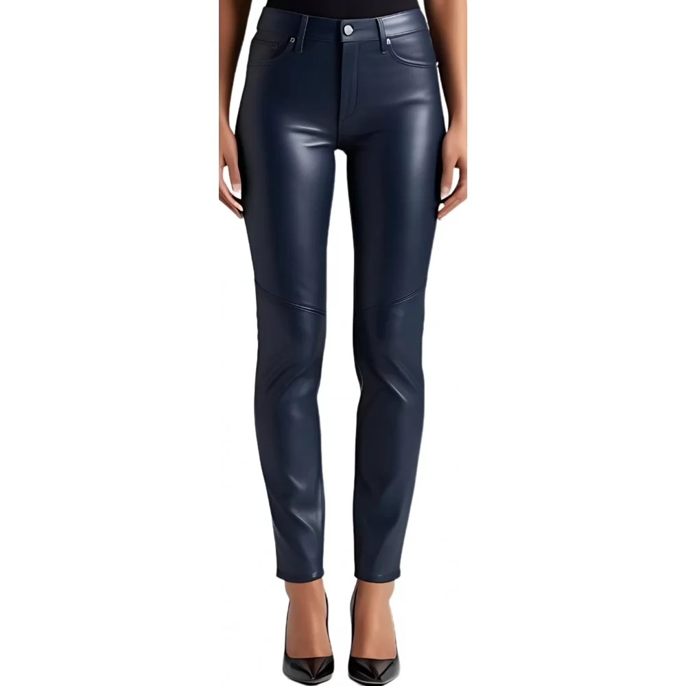 Pantalon cuir femme jeans en agneau bleu modèle Brésilia