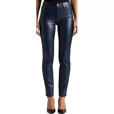 Pantalon cuir femme jeans en agneau bleu modèle Brésilia