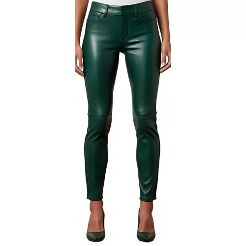 Pantalon cuir femme jeans en agneau vert modèle Brésilia