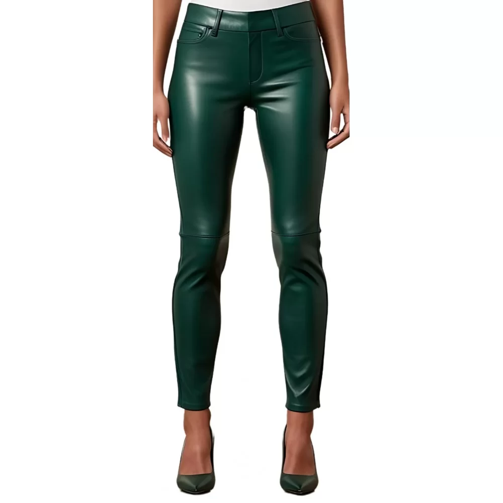 Pantalon cuir femme jeans en agneau vert modèle Brésilia