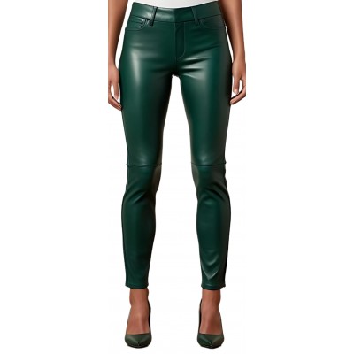 Pantalon cuir femme jeans en agneau vert modèle Brésilia