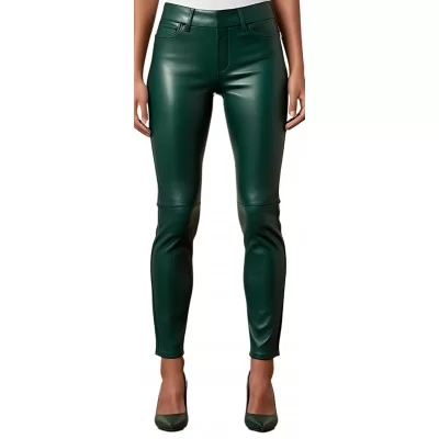 Pantalon cuir femme jeans en agneau vert modèle Brésilia