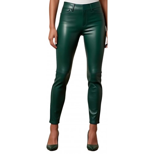 Pantalon cuir femme jeans en agneau vert modèle Brésilia