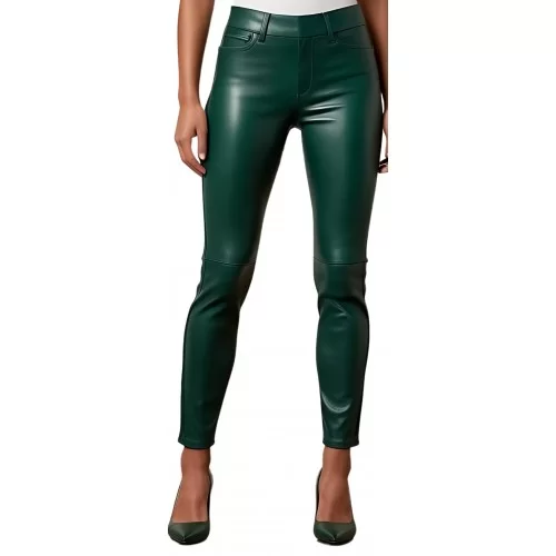 Pantalon cuir femme jeans en agneau vert modèle Brésilia