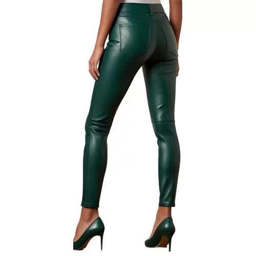 Pantalon cuir femme jeans en agneau vert modèle Brésilia