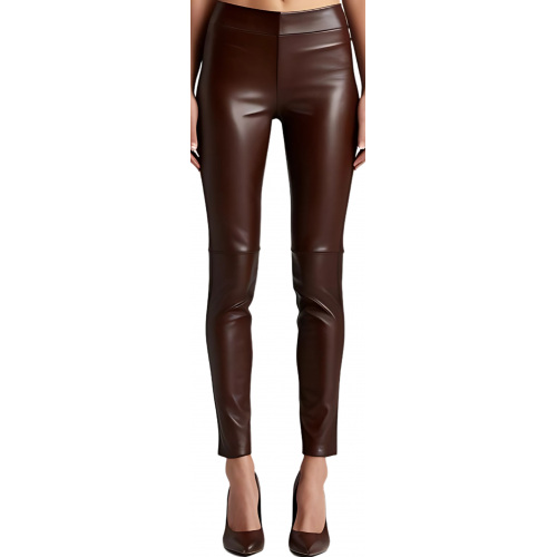 Pantalon type jeans cuir femme agneau marron chocolat modèle Rilia