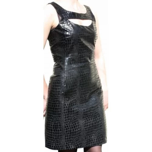 Robe en cuir d'agneau noir impression reptile modèle Capucine