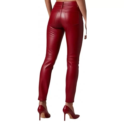 Pantalon coupe jeans femme en cuir d'agneau rouge modèle Gaelle