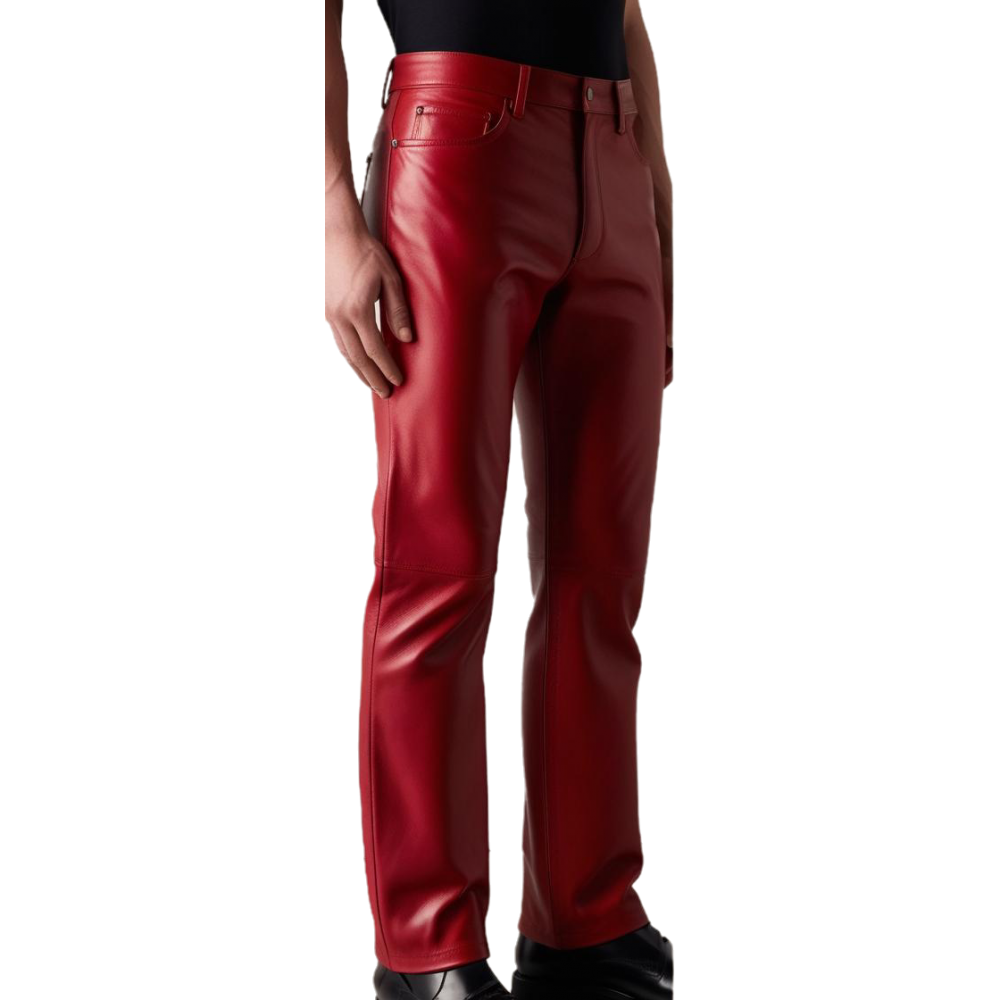 Pantalon jeans en cuir d'agneau rouge  en cuir modèle Mathieu