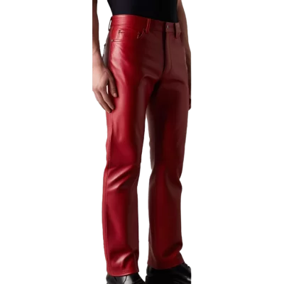 Pantalon jeans en cuir d'agneau rouge en cuir modèle Mathieu