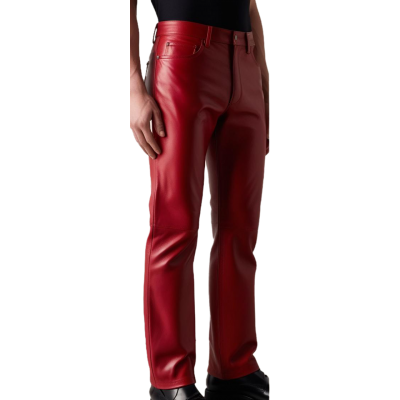 Pantalon jeans en cuir d'agneau rouge  en cuir modèle Mathieu