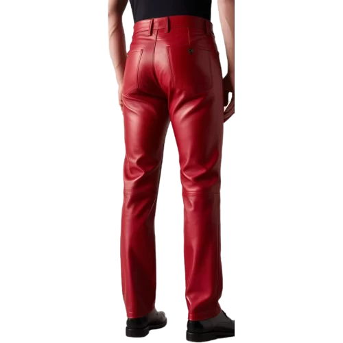 Pantalon jeans en cuir d'agneau rouge en cuir modèle Mathieu