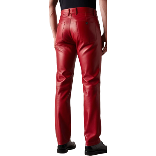 Pantalon jeans en cuir d'agneau rouge  en cuir modèle Mathieu