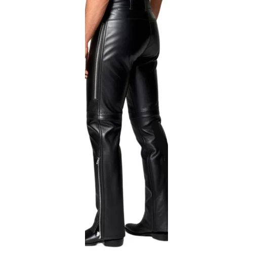 Pantalon en cuir homme cuir veau noir avec zips modèle Sergio