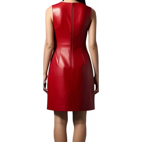 Robe cuir en agneau rouge boucle cuir rouge modèle Mathie