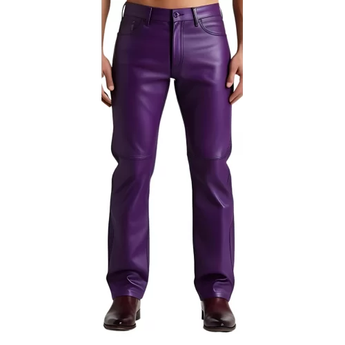 Pantalon jeans en cuir d'agneau violet modèle Gario
