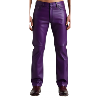Pantalon jeans en cuir d'agneau violet modèle Gario