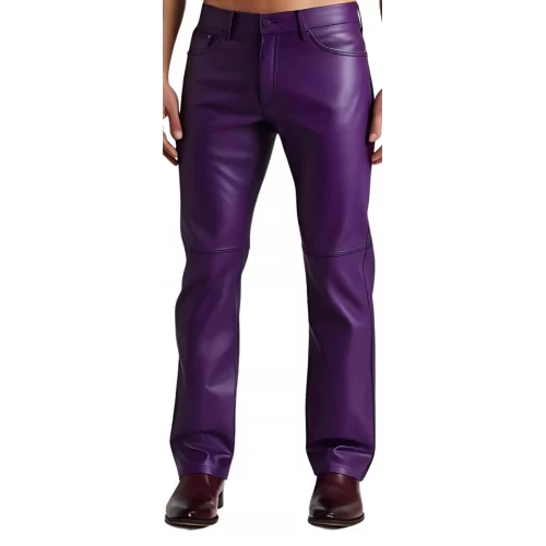 Pantalon jeans en cuir d'agneau violet modèle Gario