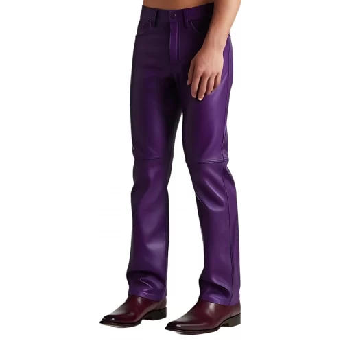 Pantalon jeans en cuir d'agneau violet modèle Gario